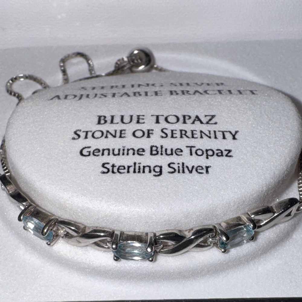 Elegant Sterling Silver Bracelet with Genuine Blue Topaz stones. EUC - Picture 2 of 6